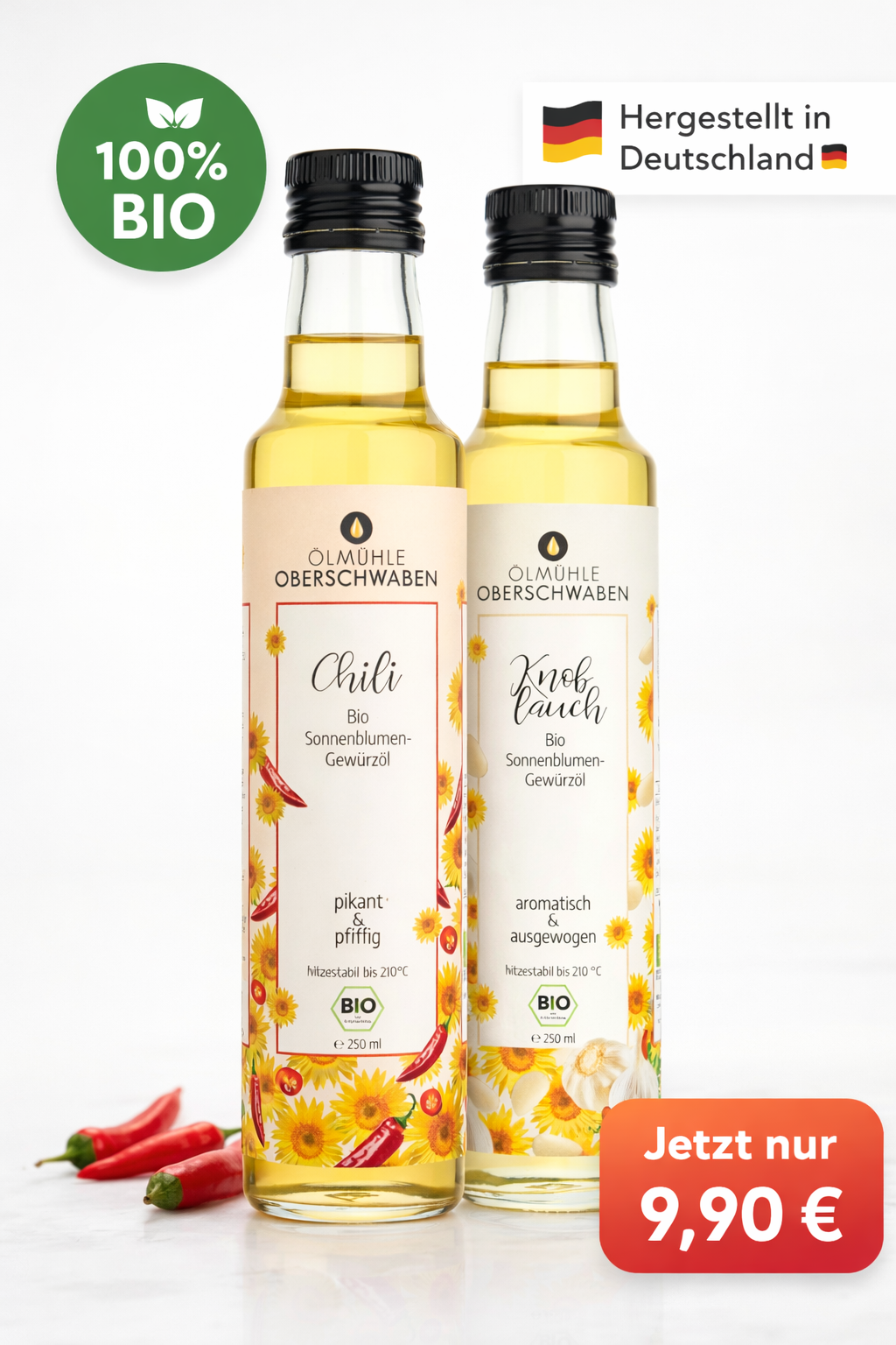 Bio Chili-Gewürzöl - Bio Knoblauch-Gewürzöl Bundle